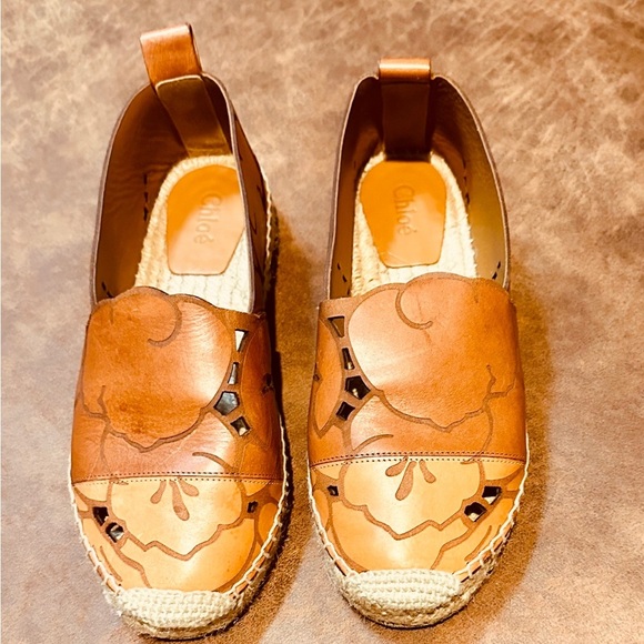 Chloe Espadrille Flats Women's Luxury Leather Floral Slip On Boho size EU 36 - Picture 2 of 6